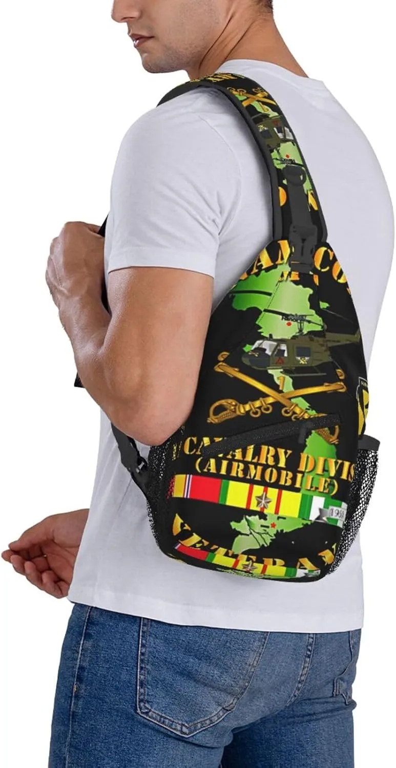 Vietnam Combat Cavalry Veteran W 1st Cavalry Small Crossbody Backpack Sling Bag For Men Women Mini One Shoulder Chest Bags Gym Sport Travel Hiking Daypack
