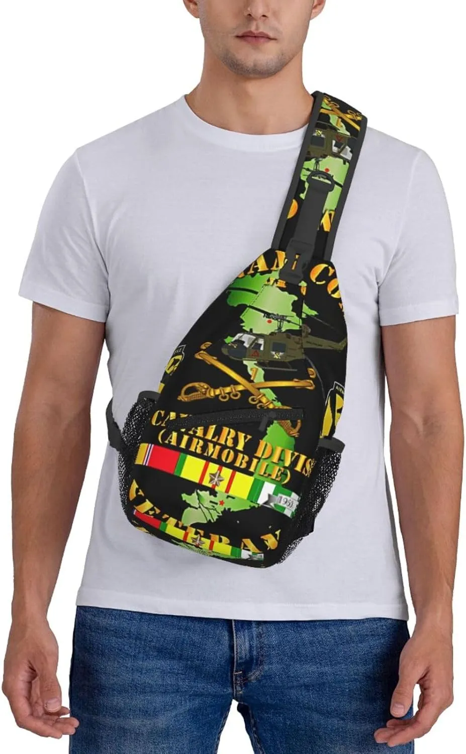Vietnam Combat Cavalry Veteran W 1st Cavalry Small Crossbody Backpack Sling Bag For Men Women Mini One Shoulder Chest Bags Gym Sport Travel Hiking Daypack
