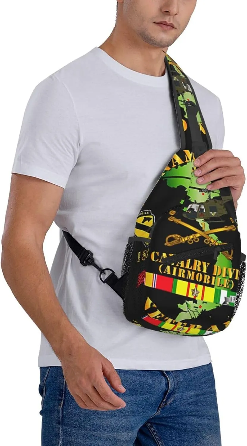 Vietnam Combat Cavalry Veteran W 1st Cavalry Small Crossbody Backpack Sling Bag For Men Women Mini One Shoulder Chest Bags Gym Sport Travel Hiking Daypack