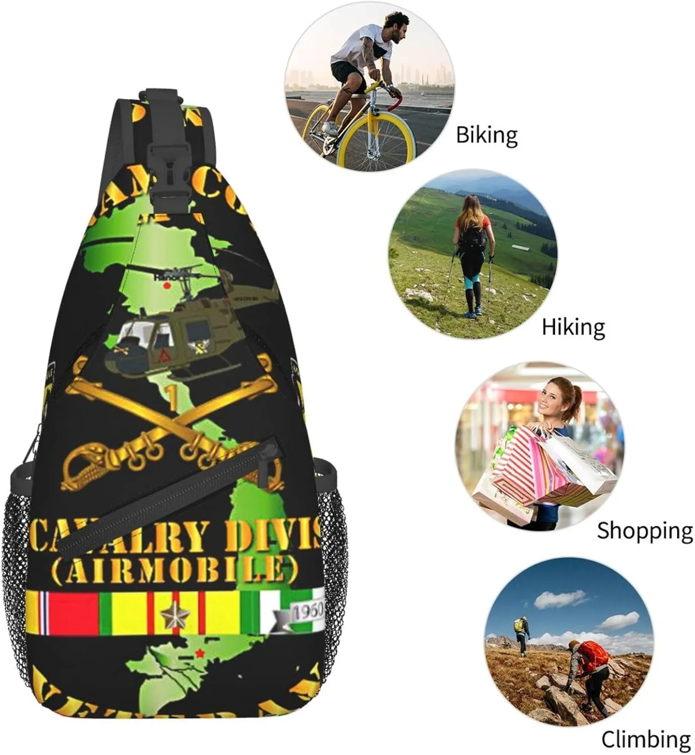 Vietnam Combat Cavalry Veteran W 1st Cavalry Small Crossbody Backpack Sling Bag For Men Women Mini One Shoulder Chest Bags Gym Sport Travel Hiking Daypack
