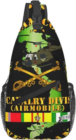 Vietnam Combat Cavalry Veteran W 1st Cavalry Small Crossbody Backpack Sling Bag For Men Women Mini One Shoulder Chest Bags Gym Sport Travel Hiking Daypack