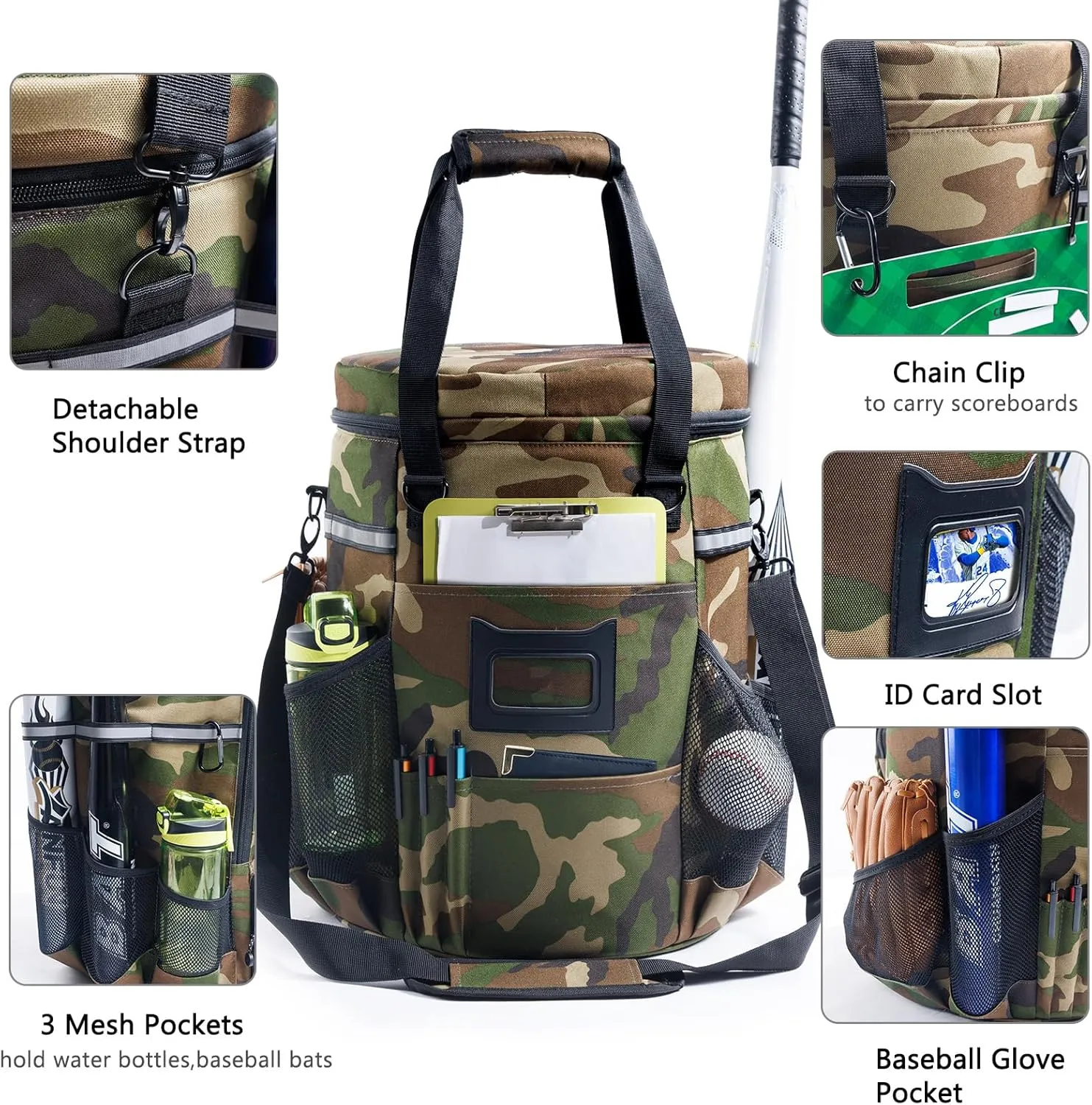 VIGERARI Baseball Bucket Bag- Coach Bag-Expandable Softball Bucket Organizer with Padded Seat