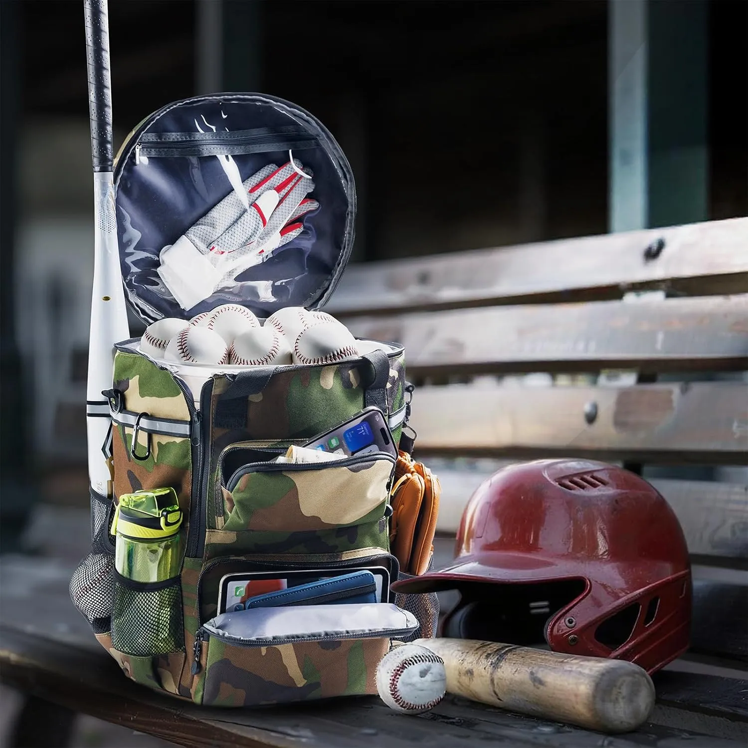 VIGERARI Baseball Bucket Bag- Coach Bag-Expandable Softball Bucket Organizer with Padded Seat