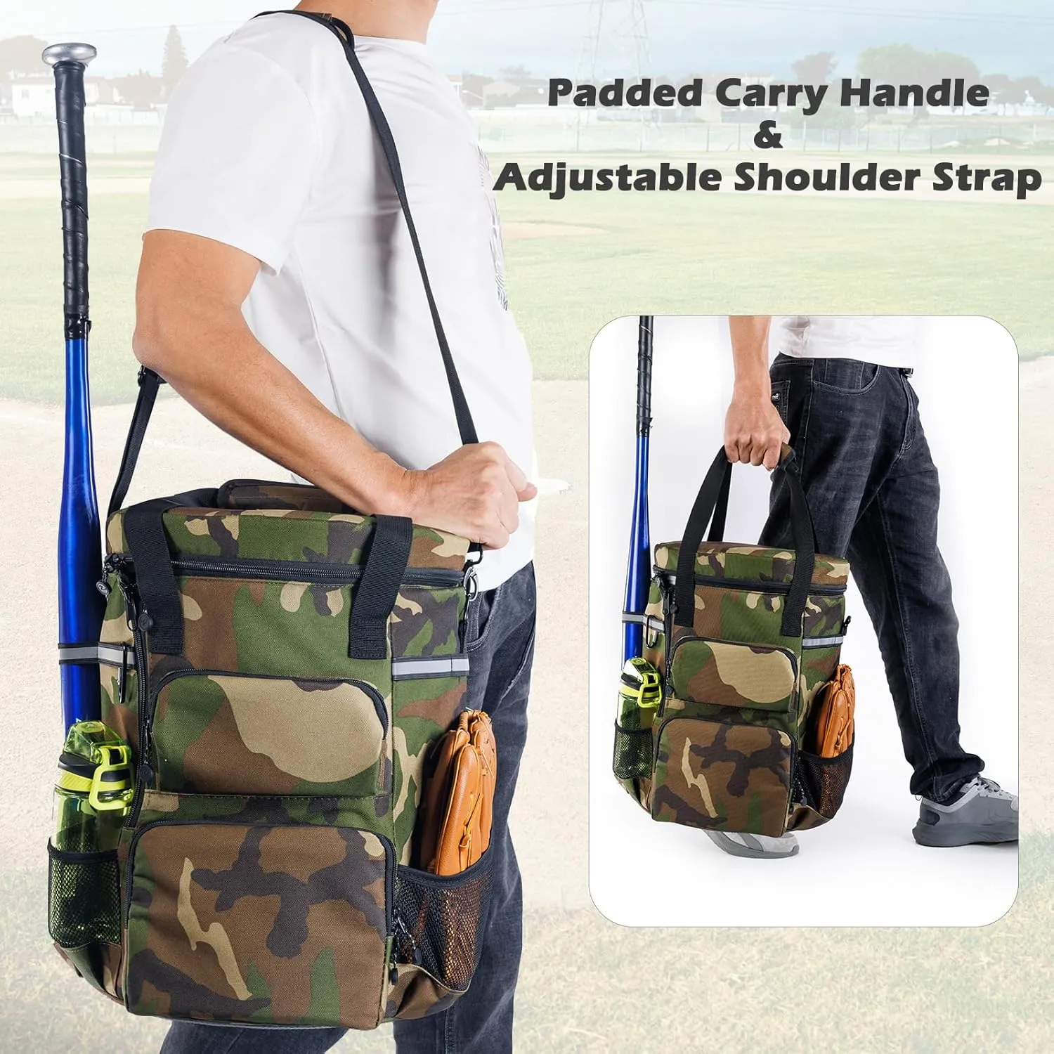 VIGERARI Baseball Bucket Bag- Coach Bag-Expandable Softball Bucket Organizer with Padded Seat
