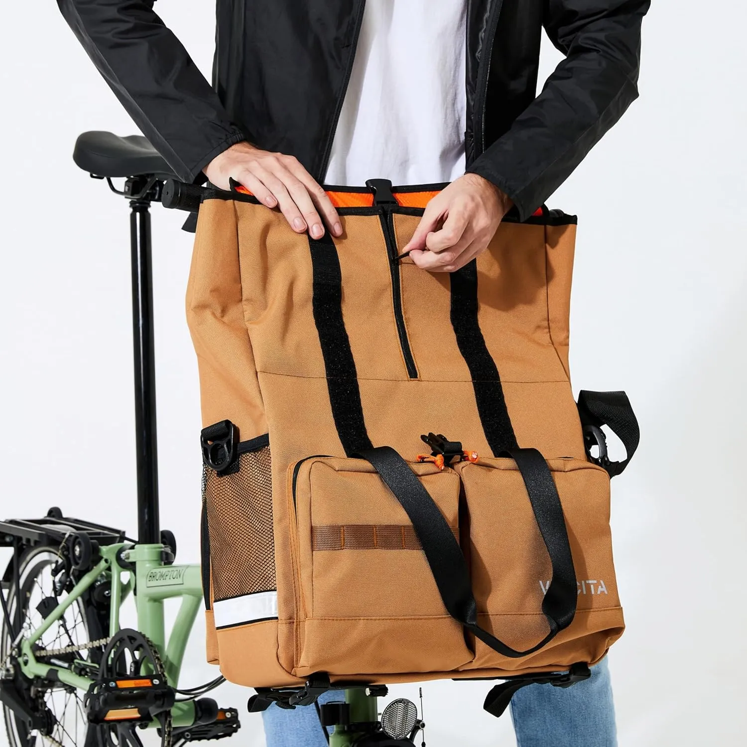 Vincita Voyage Atlas Bag for Brompton Folding Bicycle - With Removable Front Carrier Frame For Brompton Folding Bicycle, Rain Cover, And Should Straps - Brompton Bike Accessories For Rider (Blue)