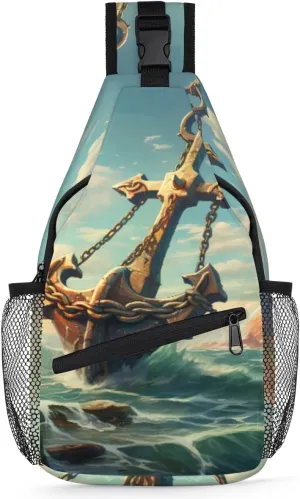Vintage Anchor Sea Cliff Sling Bag for Women Men, Lightweight Crossbody Sling Backpack Shoulder Pack Multipurpose Chest Bag for Travel Hiking Gym Cycling