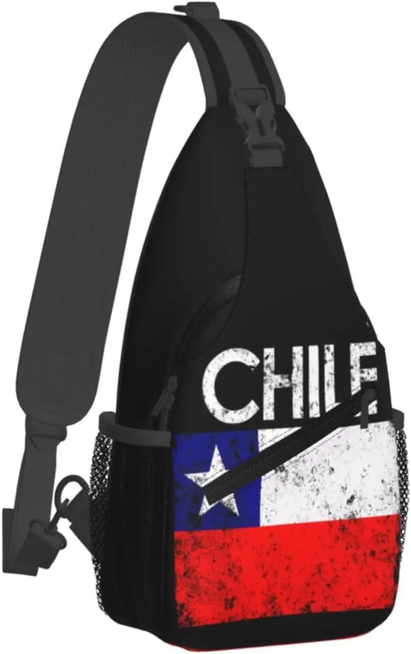 Vintage Chile Chilean Flags Crossbody Bags Sling Backpack Cross Chest Bag Sports Shoulder Bag Gym Fanny Pack Adjustable Cycling Daypack Diagonally Rucksack for Running