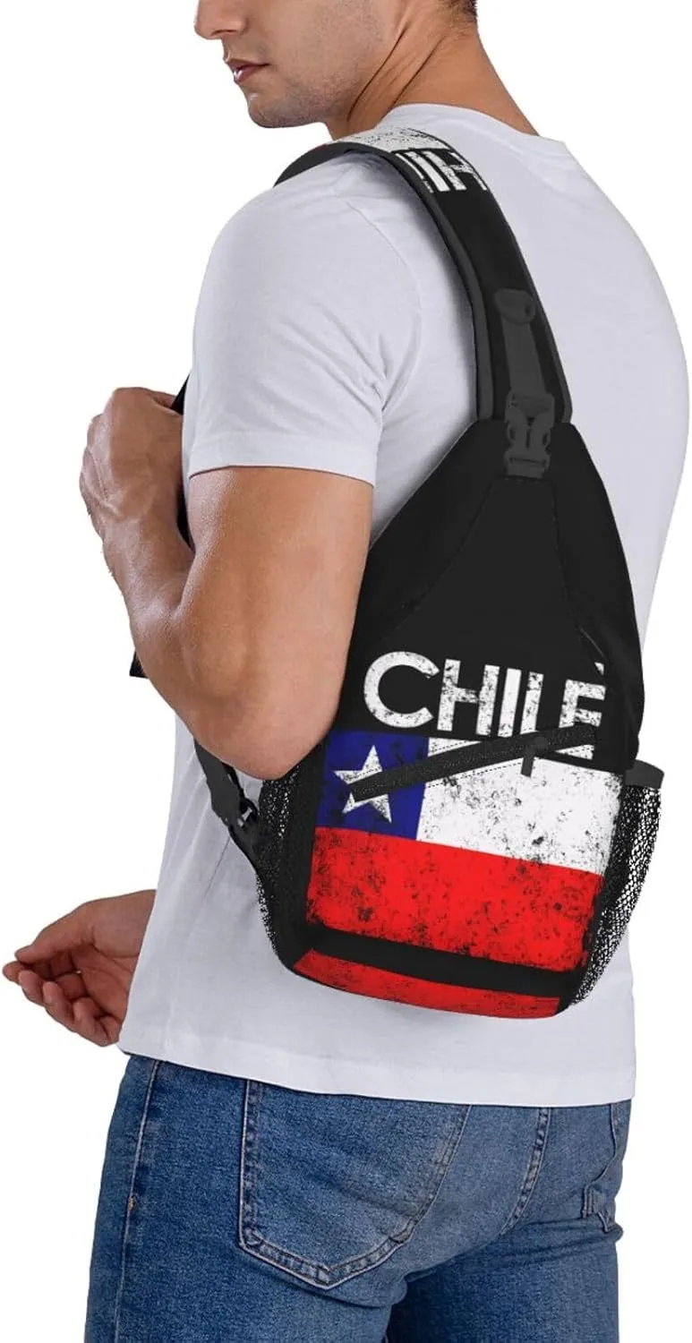 Vintage Chile Chilean Flags Crossbody Bags Sling Backpack Cross Chest Bag Sports Shoulder Bag Gym Fanny Pack Adjustable Cycling Daypack Diagonally Rucksack for Running