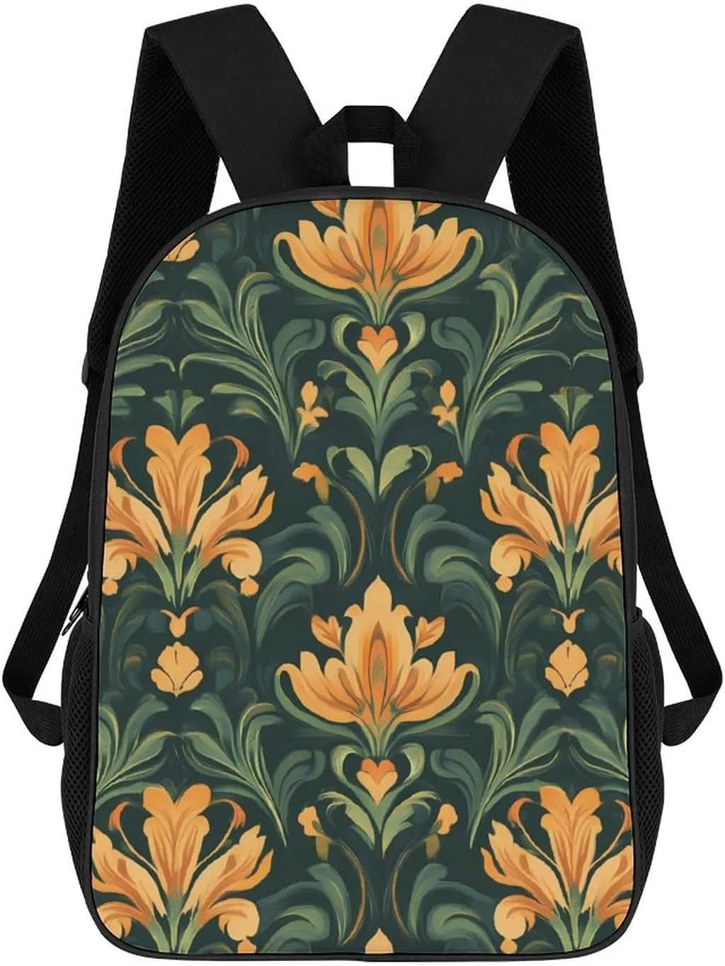 Vintage European Flowers Leaves 17 Inches Travel Backpacks Funny Shoulder Bag Lightweight Daypack