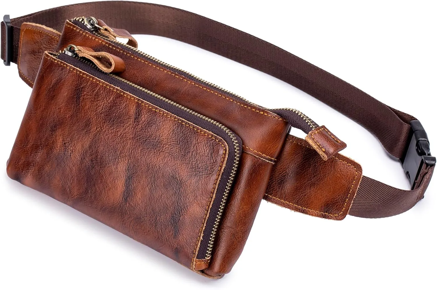 Vintage Genuine Leather Waist Bag Fanny Pack for Men Women Hip Bum Bag Travel Pouch Sling Bag Crossbody Chest Bags Shoulder Daypack Multiple Pockets Waist Pack Brown