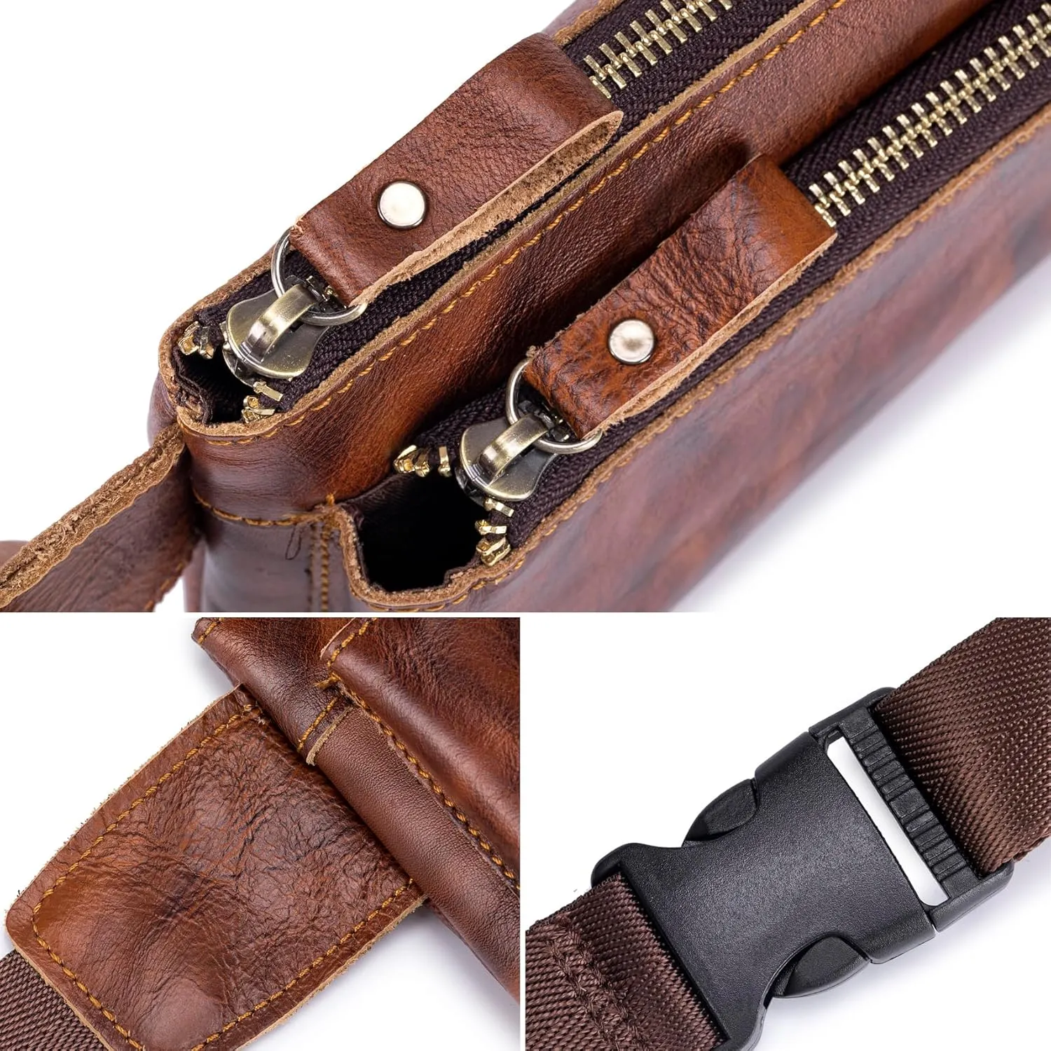 Vintage Genuine Leather Waist Bag Fanny Pack for Men Women Hip Bum Bag Travel Pouch Sling Bag Crossbody Chest Bags Shoulder Daypack Multiple Pockets Waist Pack Brown