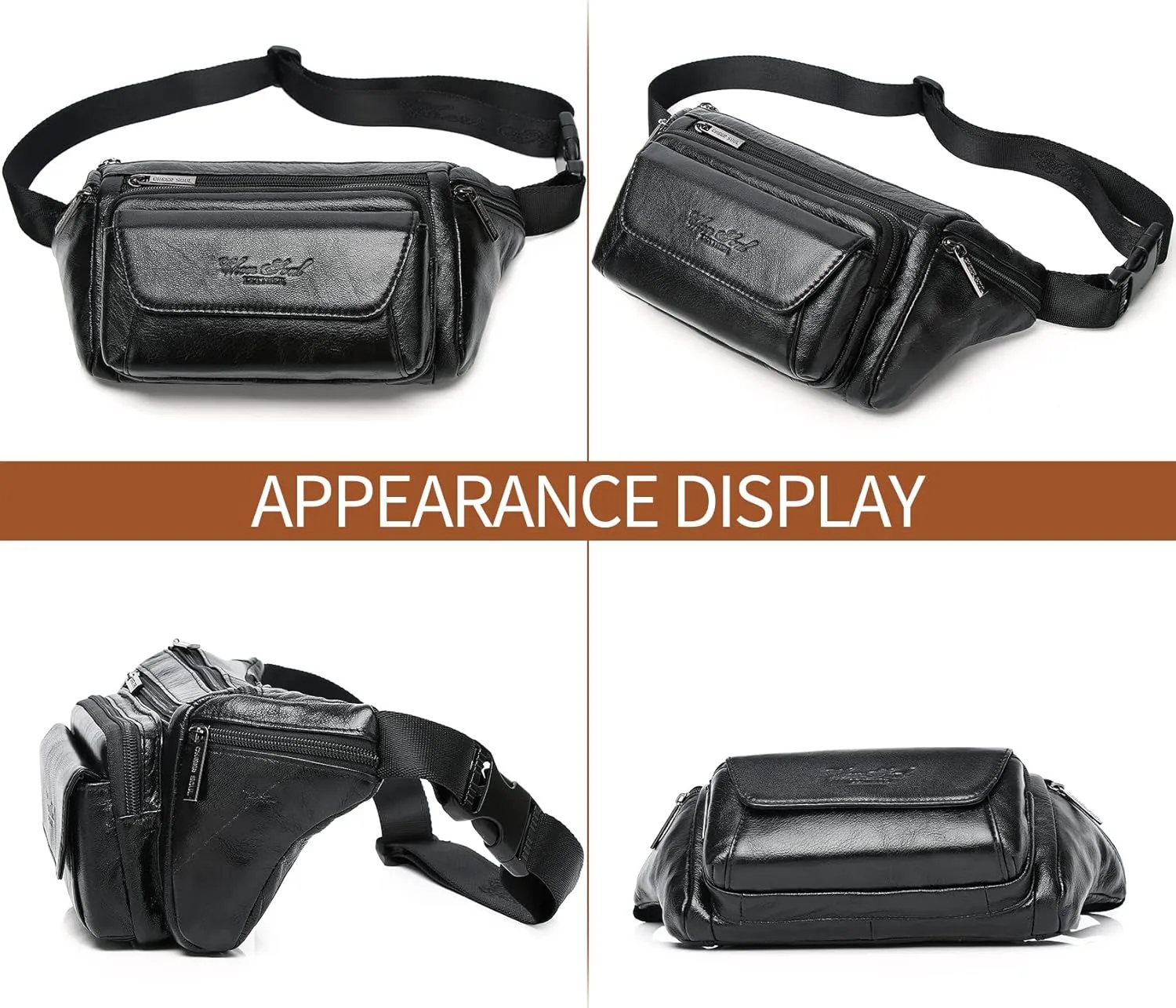 Vintage Leather Waist Bag Fanny Pack for Men (06-Black)