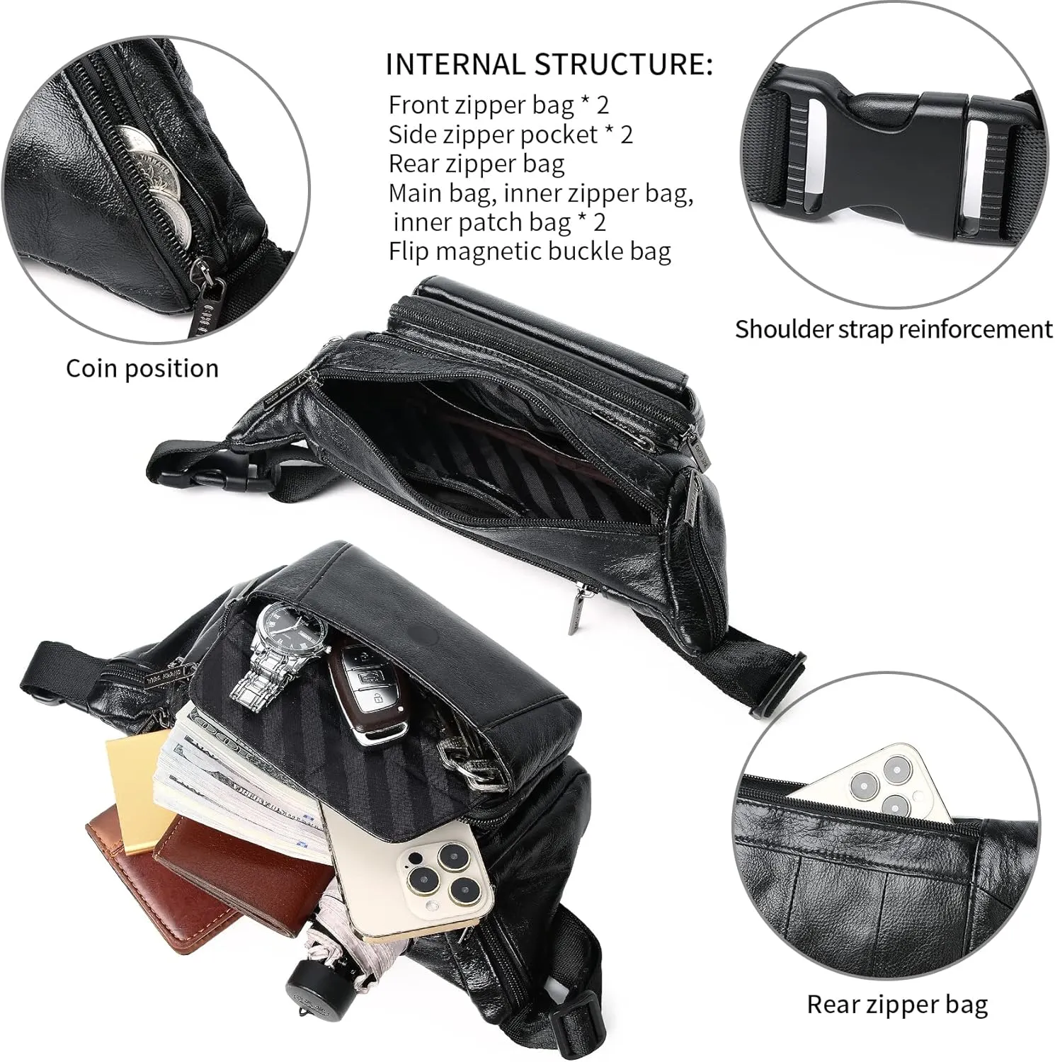 Vintage Leather Waist Bag Fanny Pack for Men (06-Black)