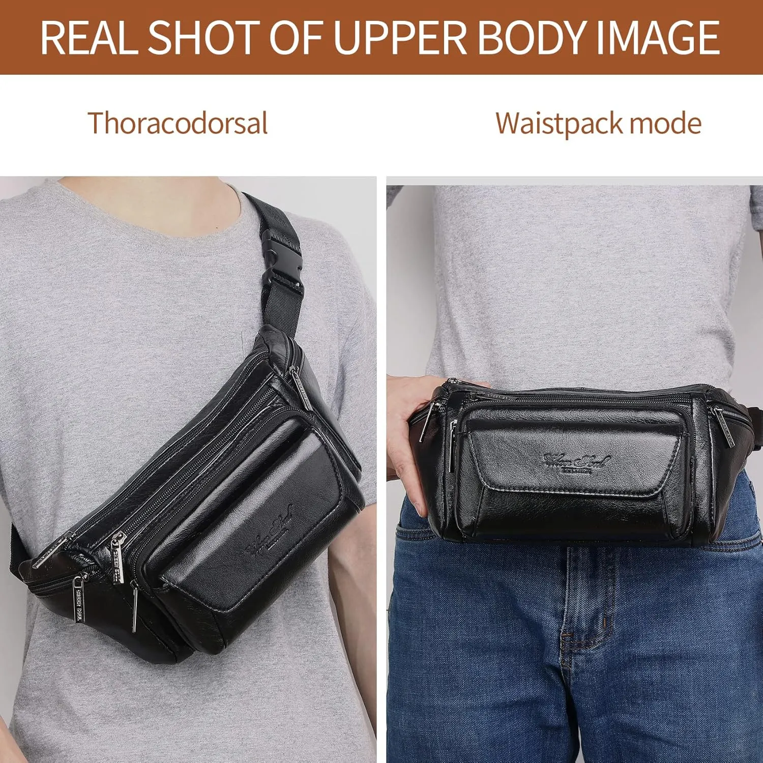 Vintage Leather Waist Bag Fanny Pack for Men (06-Black)