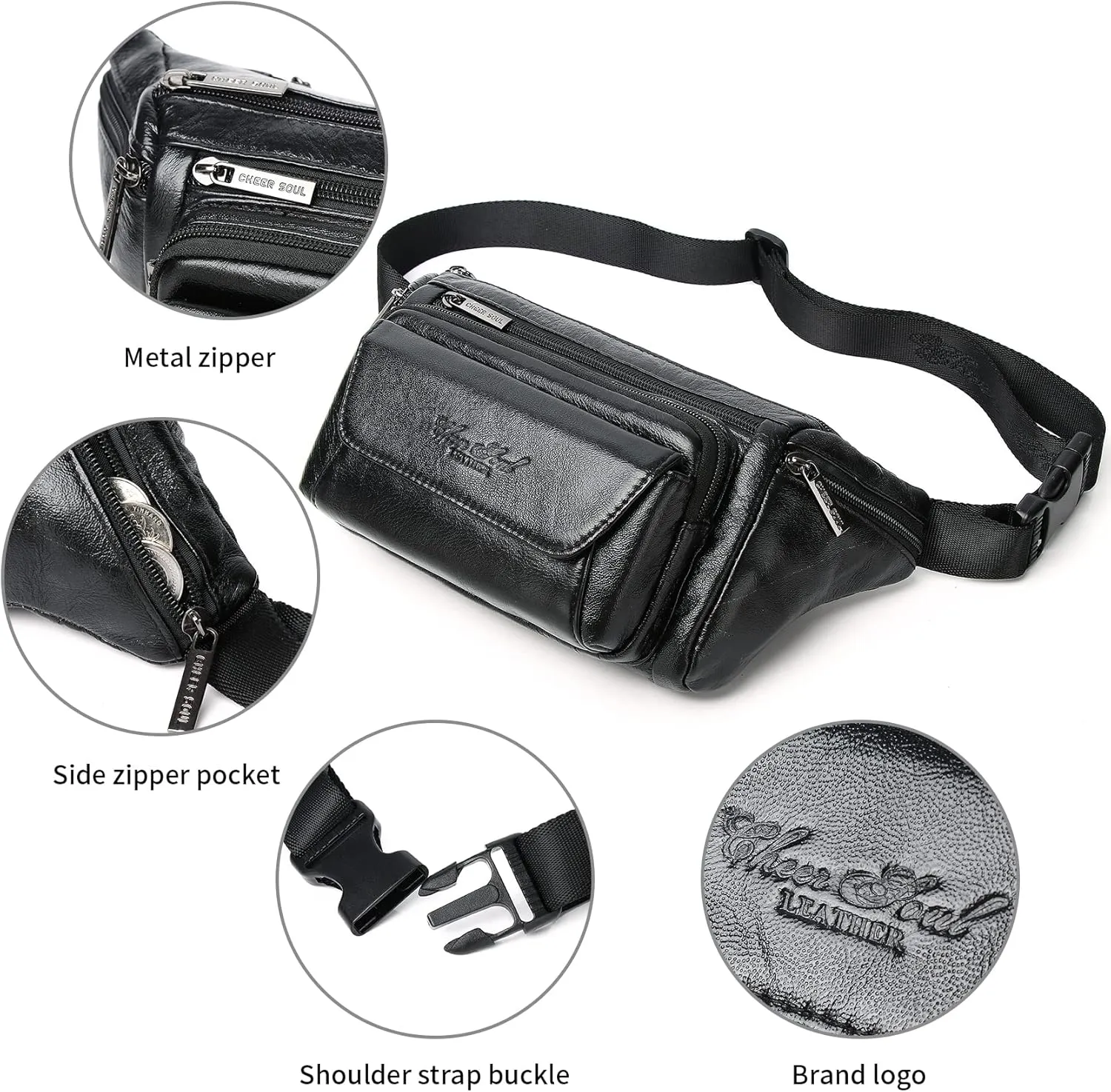 Vintage Leather Waist Bag Fanny Pack for Men (06-Black)