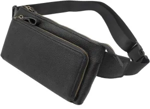 Vintage Leather Waist Bag Fanny Pack for Men Women Hip Bum Bag Belt Slim Cell Phone Purse Wallet Vintage Retro Crossbody Sling Pouch Black