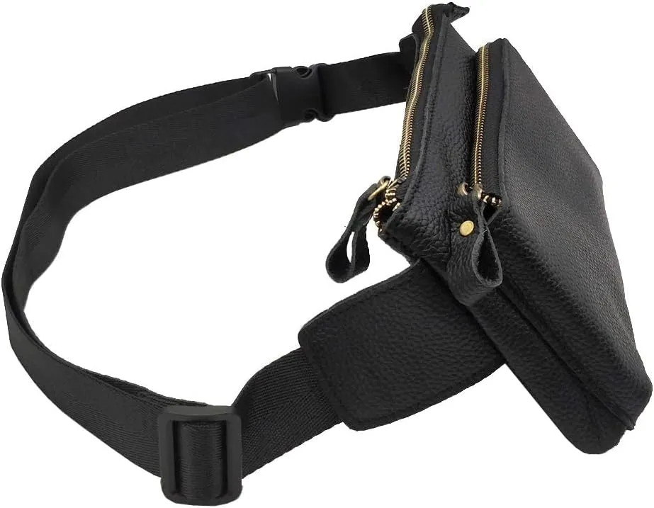 Vintage Leather Waist Bag Fanny Pack for Men Women Hip Bum Bag Belt Slim Cell Phone Purse Wallet Vintage Retro Crossbody Sling Pouch Black