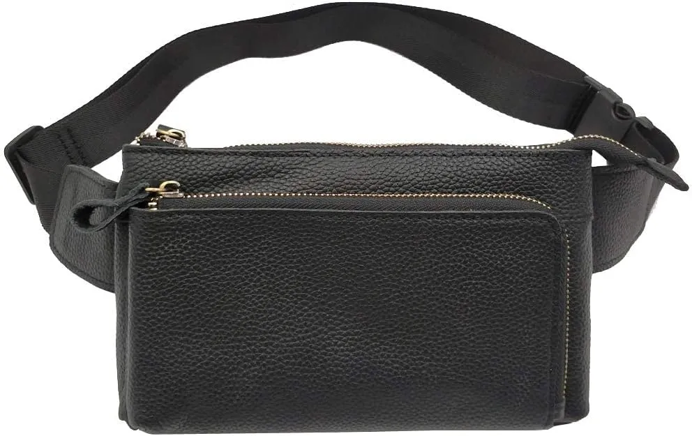 Vintage Leather Waist Bag Fanny Pack for Men Women Hip Bum Bag Belt Slim Cell Phone Purse Wallet Vintage Retro Crossbody Sling Pouch Black