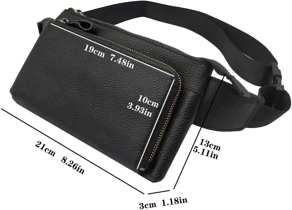 Vintage Leather Waist Bag Fanny Pack for Men Women Hip Bum Bag Belt Slim Cell Phone Purse Wallet Vintage Retro Crossbody Sling Pouch Black