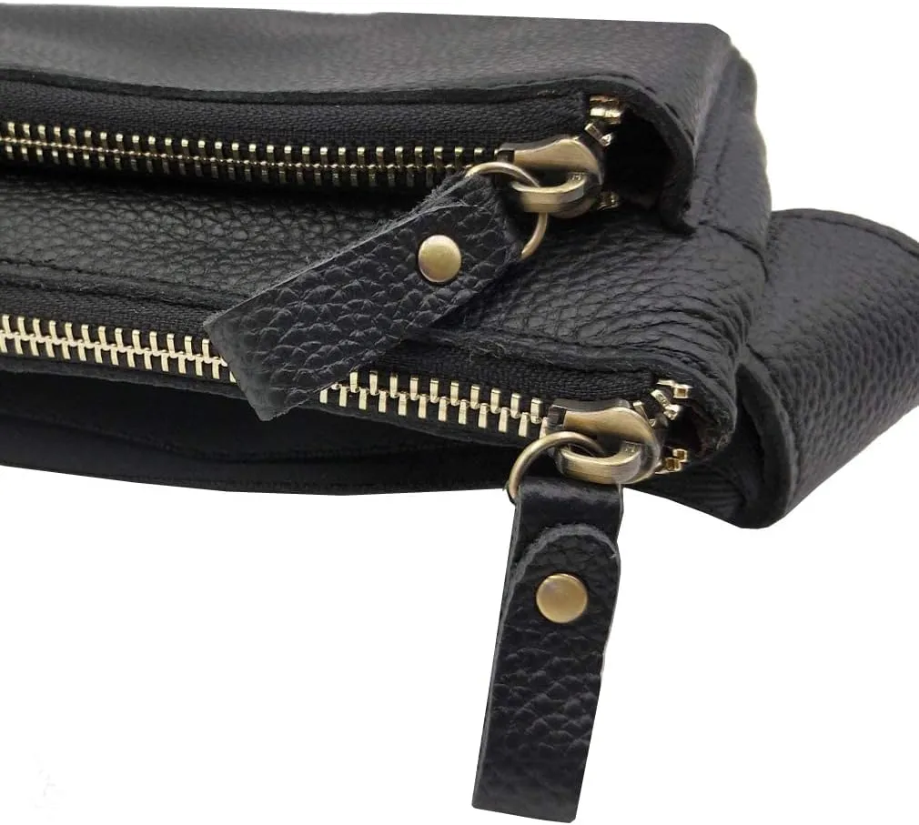 Vintage Leather Waist Bag Fanny Pack for Men Women Hip Bum Bag Belt Slim Cell Phone Purse Wallet Vintage Retro Crossbody Sling Pouch Black