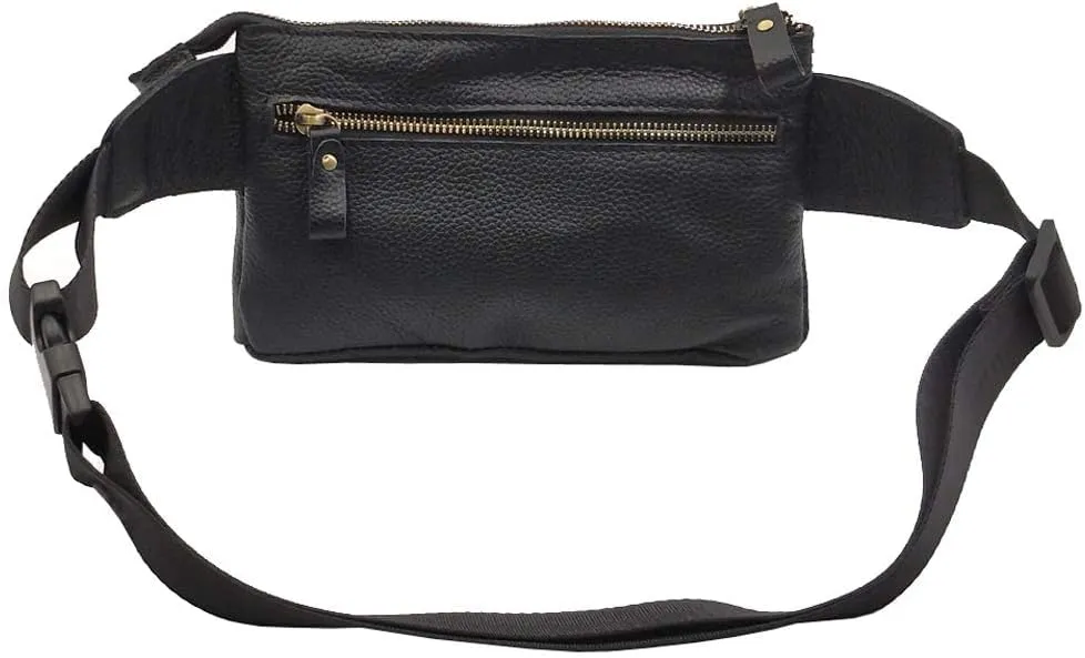 Vintage Leather Waist Bag Fanny Pack for Men Women Hip Bum Bag Belt Slim Cell Phone Purse Wallet Vintage Retro Crossbody Sling Pouch Black