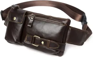 Vintage Leather Waist Bag Fanny Pack for Men Women Hip Bum Bag Belt Slim Cell Phone Purse Wallet Vintage Retro Crossbody Sling Pouch Brown