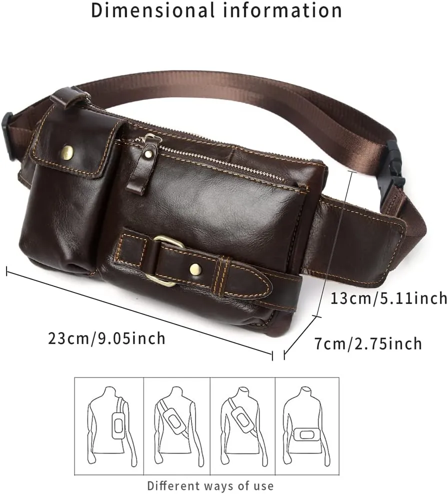 Vintage Leather Waist Bag Fanny Pack for Men Women Hip Bum Bag Belt Slim Cell Phone Purse Wallet Vintage Retro Crossbody Sling Pouch Brown