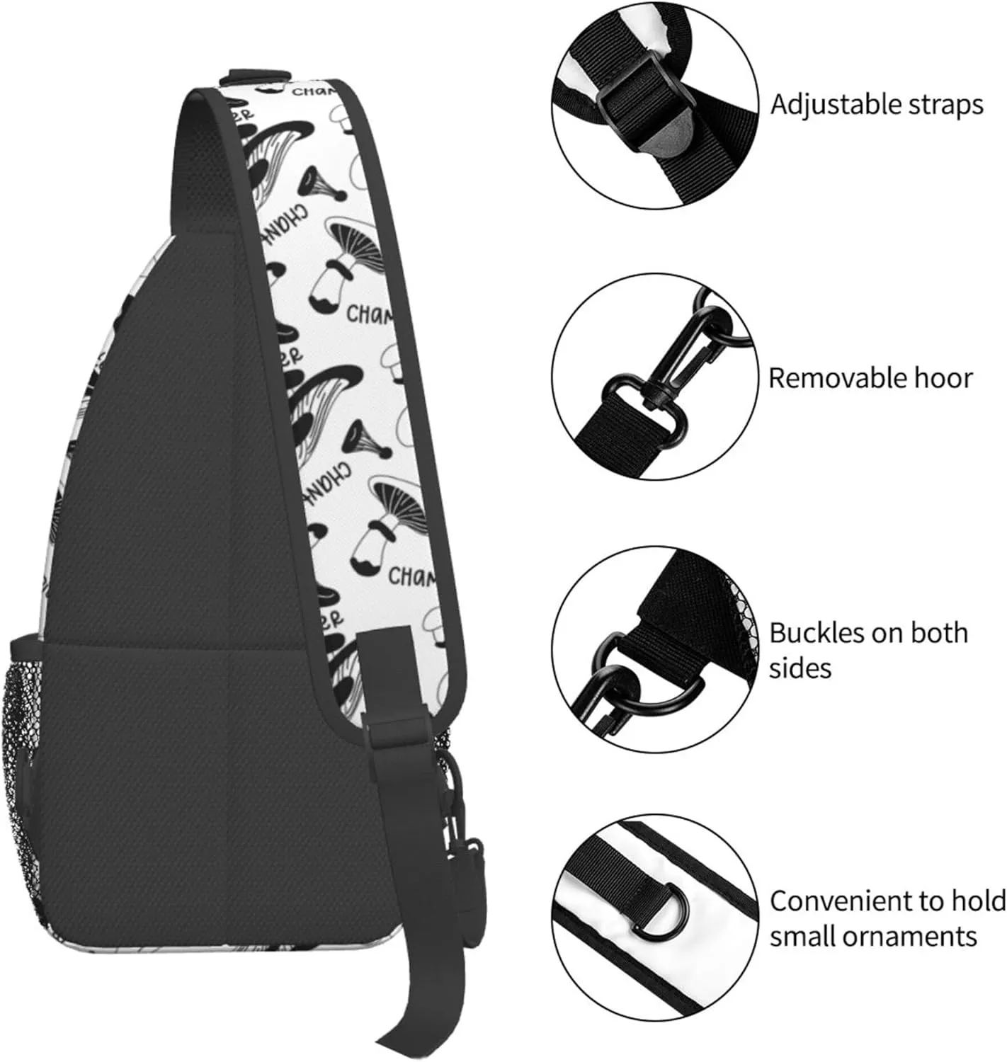 Vintage Mushroom Pattern Sling Backpack Crossbody Bag, Chest Bag Daypack for Outdoors Hiking Traveling