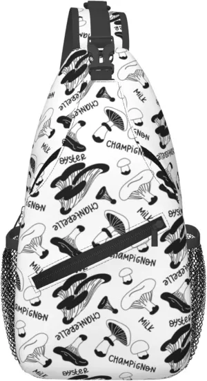 Vintage Mushroom Pattern Sling Backpack Crossbody Bag, Chest Bag Daypack for Outdoors Hiking Traveling