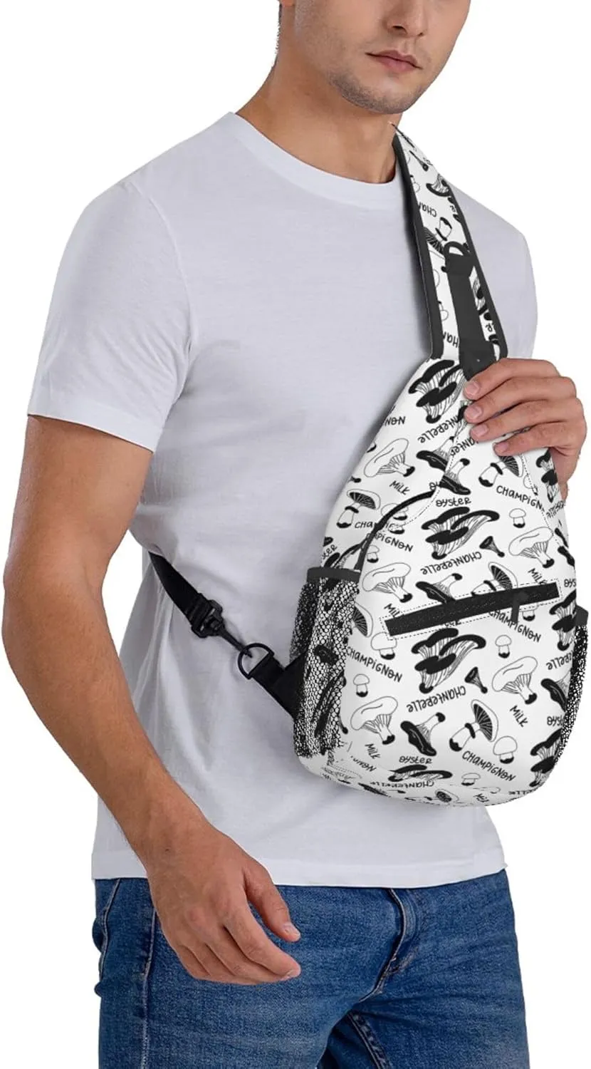 Vintage Mushroom Pattern Sling Backpack Crossbody Bag, Chest Bag Daypack for Outdoors Hiking Traveling