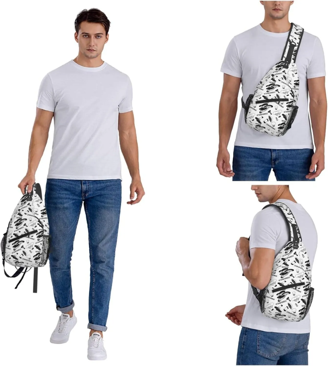 Vintage Mushroom Pattern Sling Backpack Crossbody Bag, Chest Bag Daypack for Outdoors Hiking Traveling
