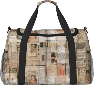 Vintage Newspaper Patchwork Travel Duffel Bag Tote Bag Sports Gym Bag For Women And Men