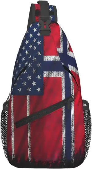 Vintage Norwegian Norway American Flag Crossbody Bags Sling Backpack Cross Chest Bag Sports Shoulder Bag Gym Fanny Pack Adjustable Cycling Daypack Diagonally Rucksack for Running