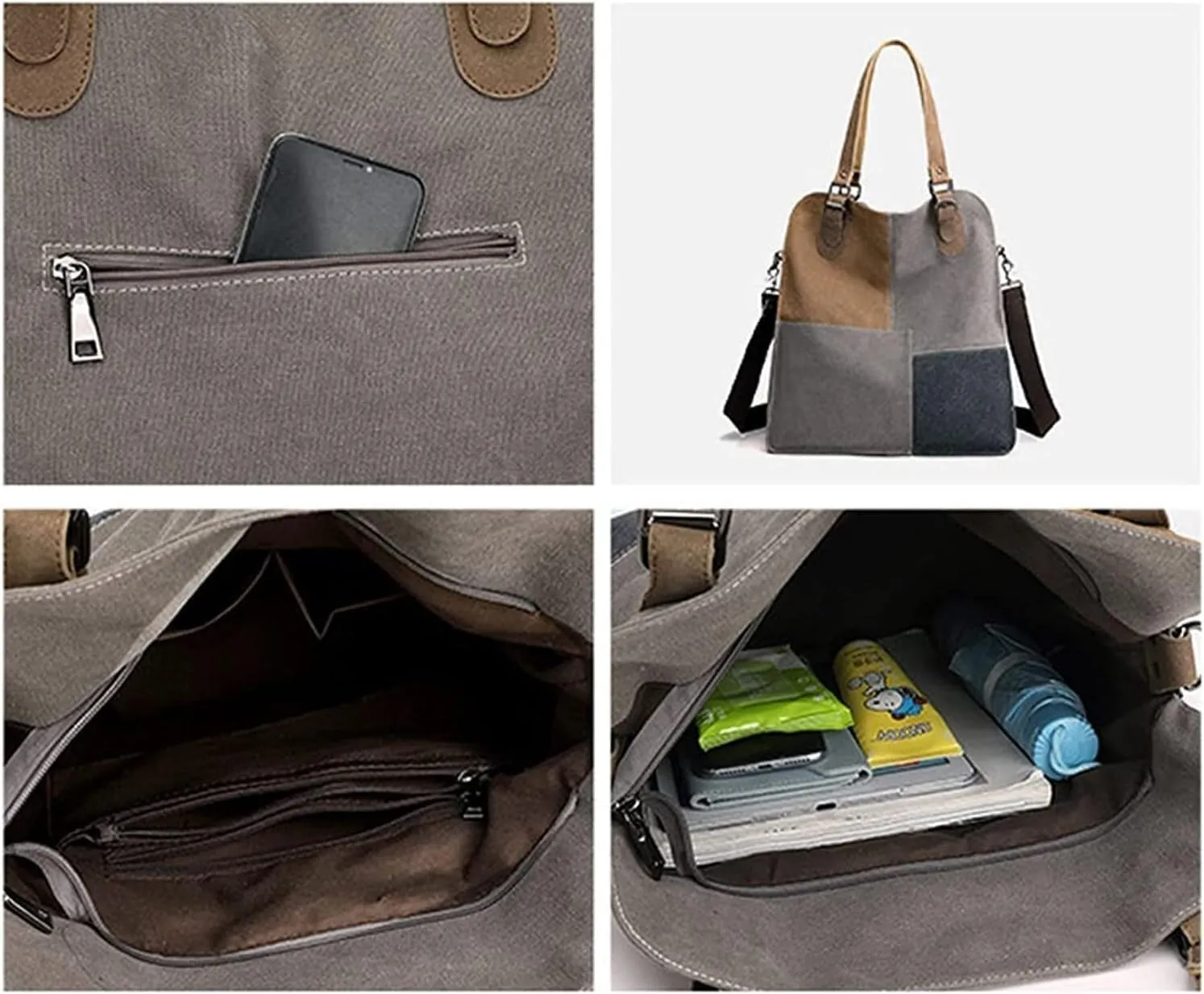 Vintage Patchwork Cross Body Shoulder Purse Bag Tote For Women Women's Contrast Large Capacity Canvas Handbag