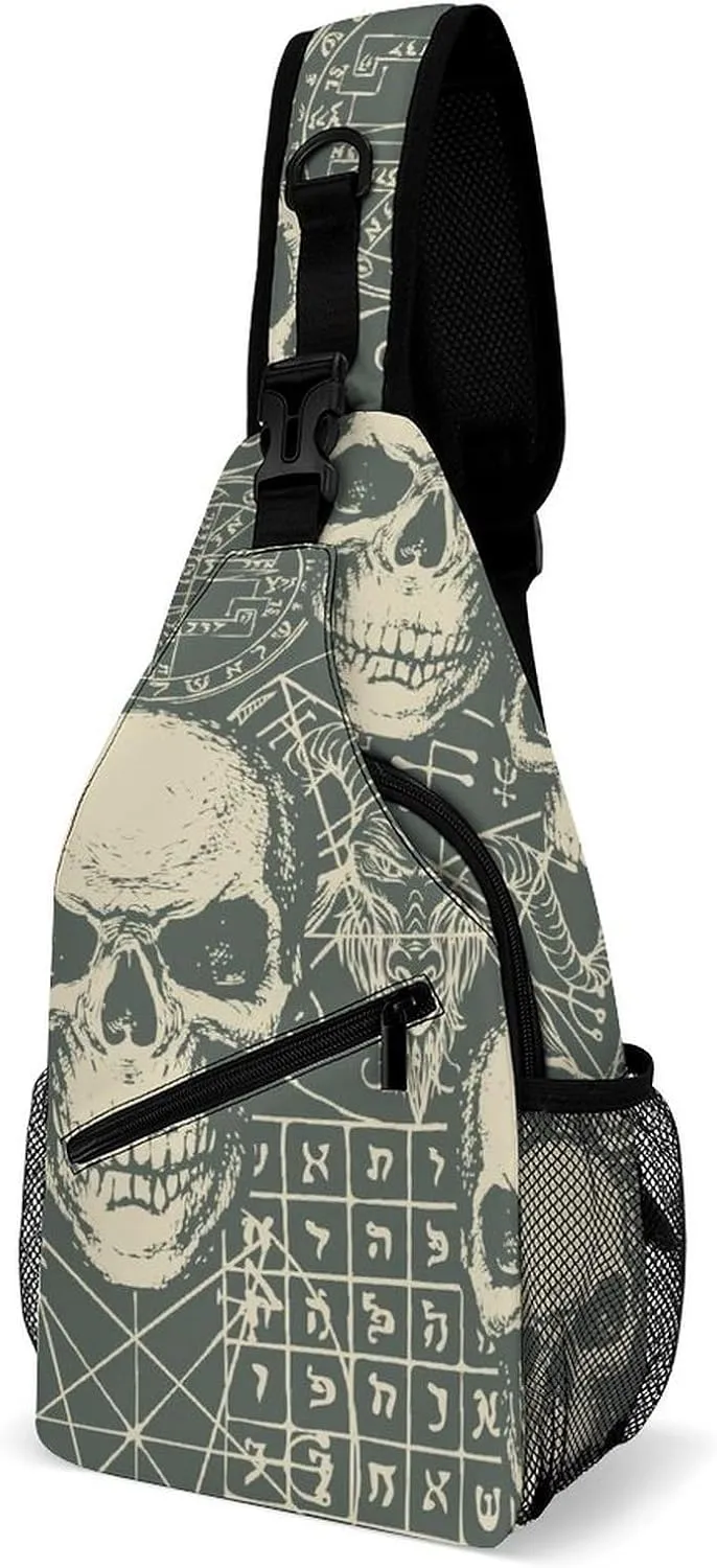 Vintage Skull Pattern Crossbody Backpack For Men Women, Chest Bag Shoulder Bag, Travel Daypack Sling Backpack