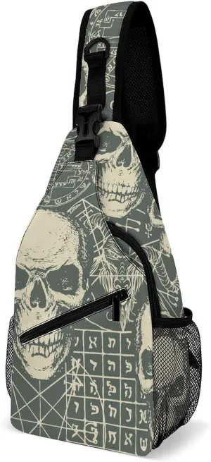 Vintage Skull Pattern Crossbody Backpack For Men Women, Chest Bag Shoulder Bag, Travel Daypack Sling Backpack