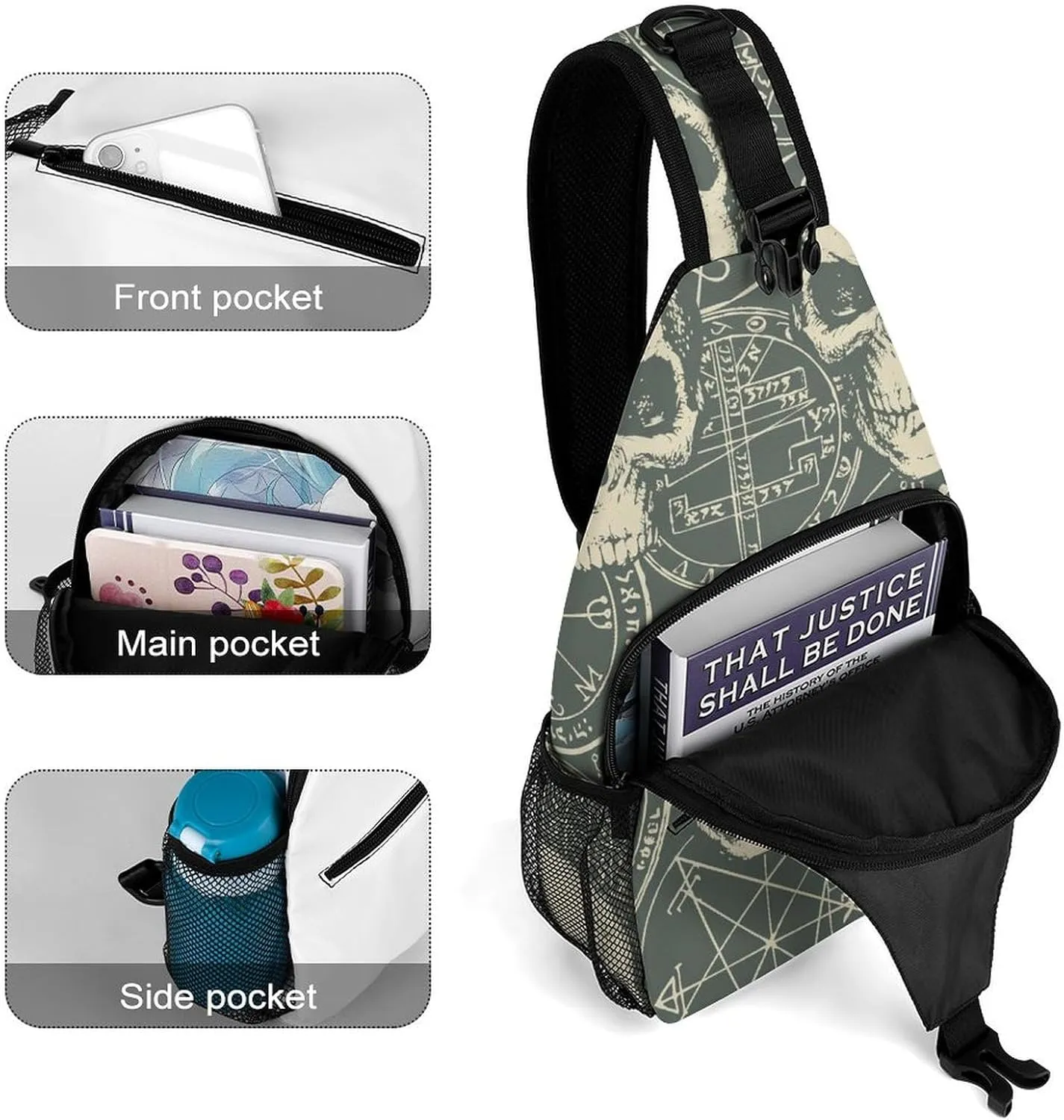 Vintage Skull Pattern Crossbody Backpack For Men Women, Chest Bag Shoulder Bag, Travel Daypack Sling Backpack