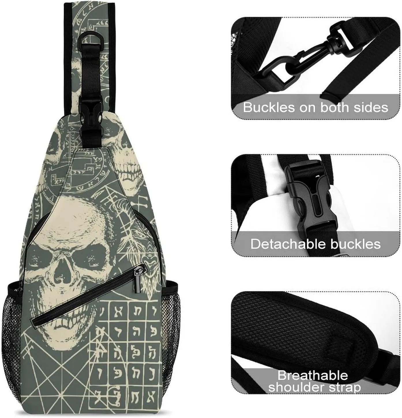 Vintage Skull Pattern Crossbody Backpack For Men Women, Chest Bag Shoulder Bag, Travel Daypack Sling Backpack
