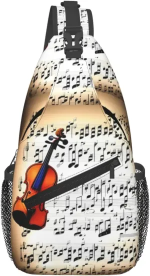 Violin Sheet Music Print Sling Bag Crossbody Travel Hiking Chest Backpack Shoulder Daypack For Women Men