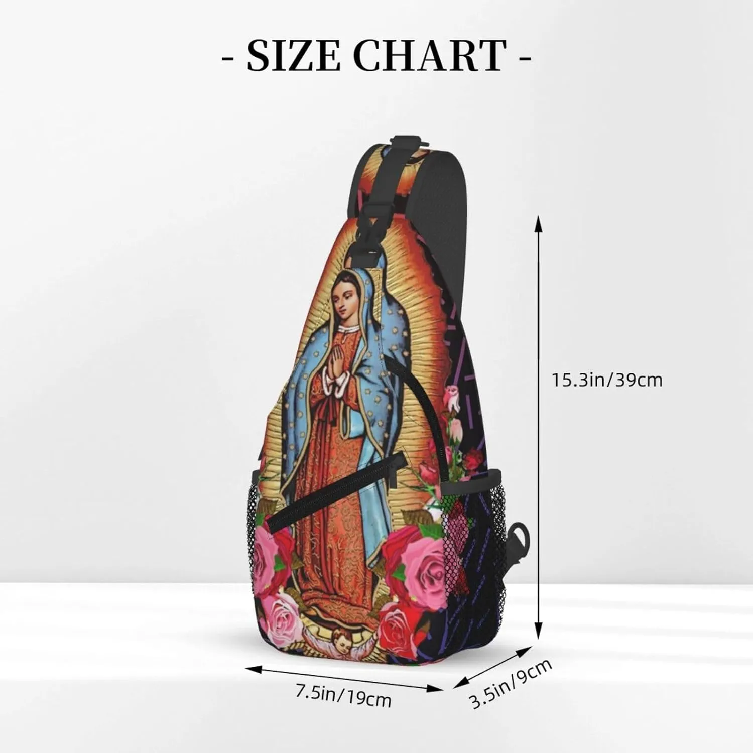 Virgen De Guadalupe Virgin Mary Flowers Crossbody Backpack For Men Women Sling Shoulder Dachshunds Dog Chest Bag Lightweight One Strap Multipurpose Travel Hiking Daypack