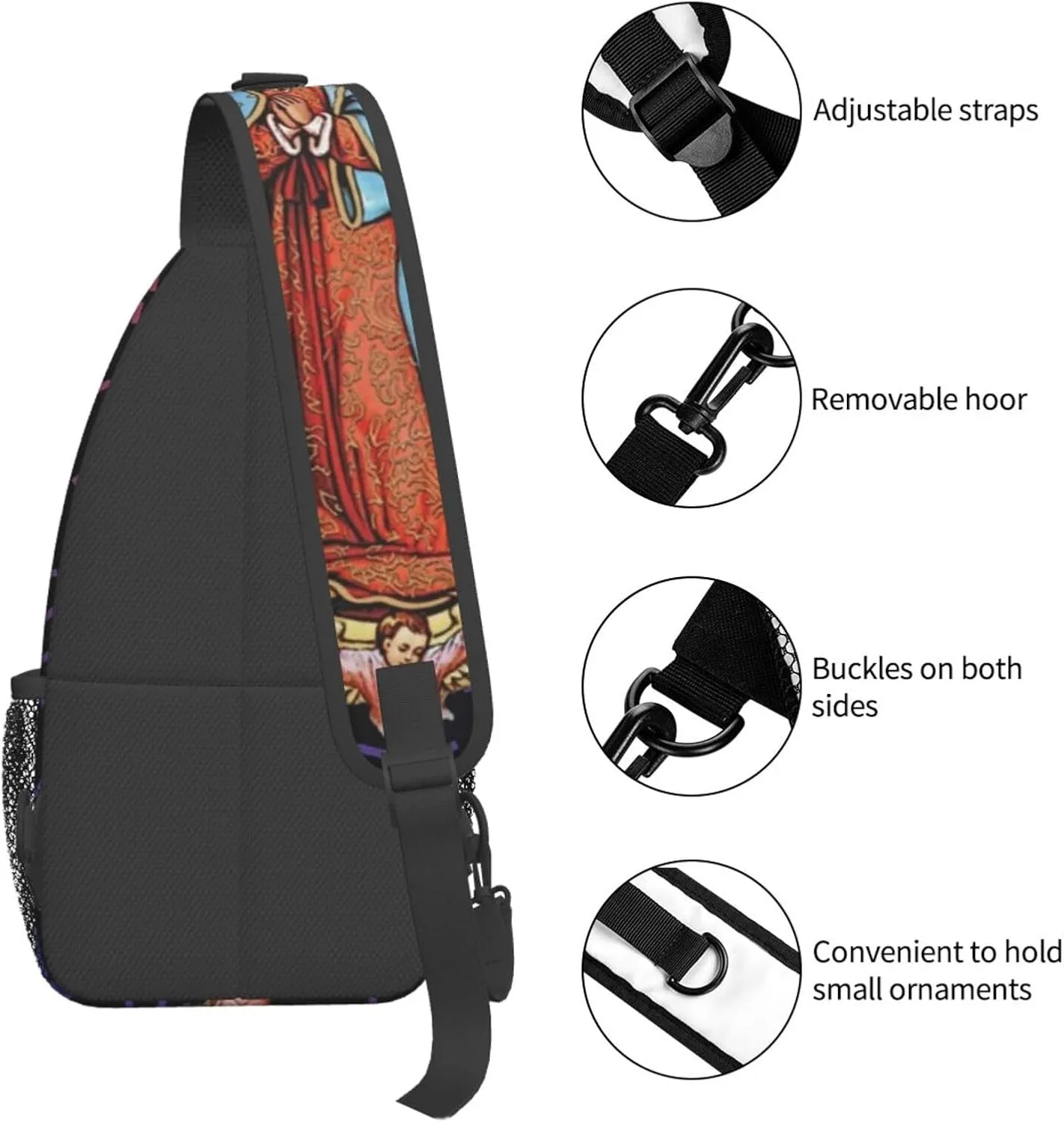 Virgen De Guadalupe Virgin Mary Flowers Crossbody Backpack For Men Women Sling Shoulder Dachshunds Dog Chest Bag Lightweight One Strap Multipurpose Travel Hiking Daypack