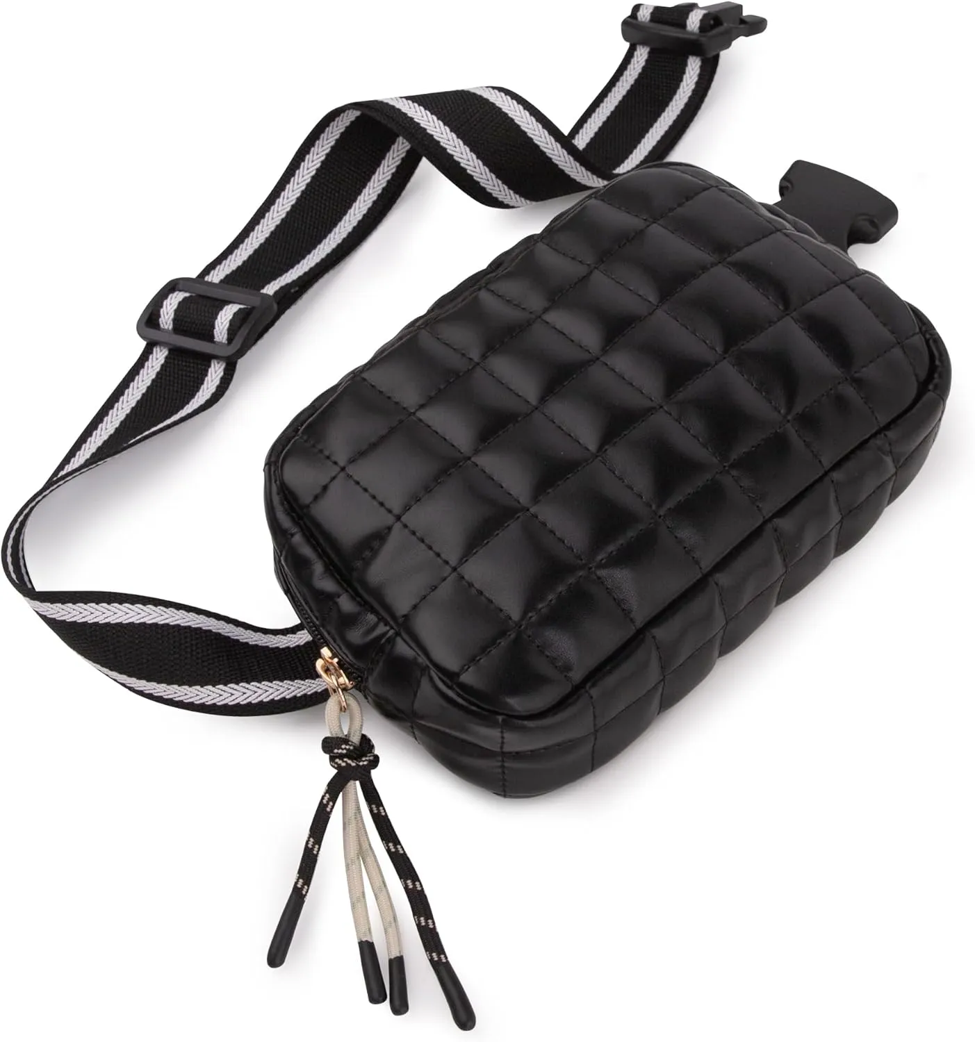 Viva Terry Puffer Bag Quilted Belt Bag Small Puffy Fanny Pack for Woman Running Traveling Hiking Workout Sports with Adjustable Strap-Black