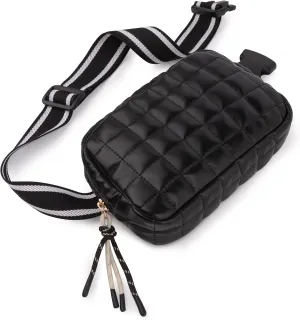 Viva Terry Puffer Bag Quilted Belt Bag Small Puffy Fanny Pack for Woman Running Traveling Hiking Workout Sports with Adjustable Strap-Black