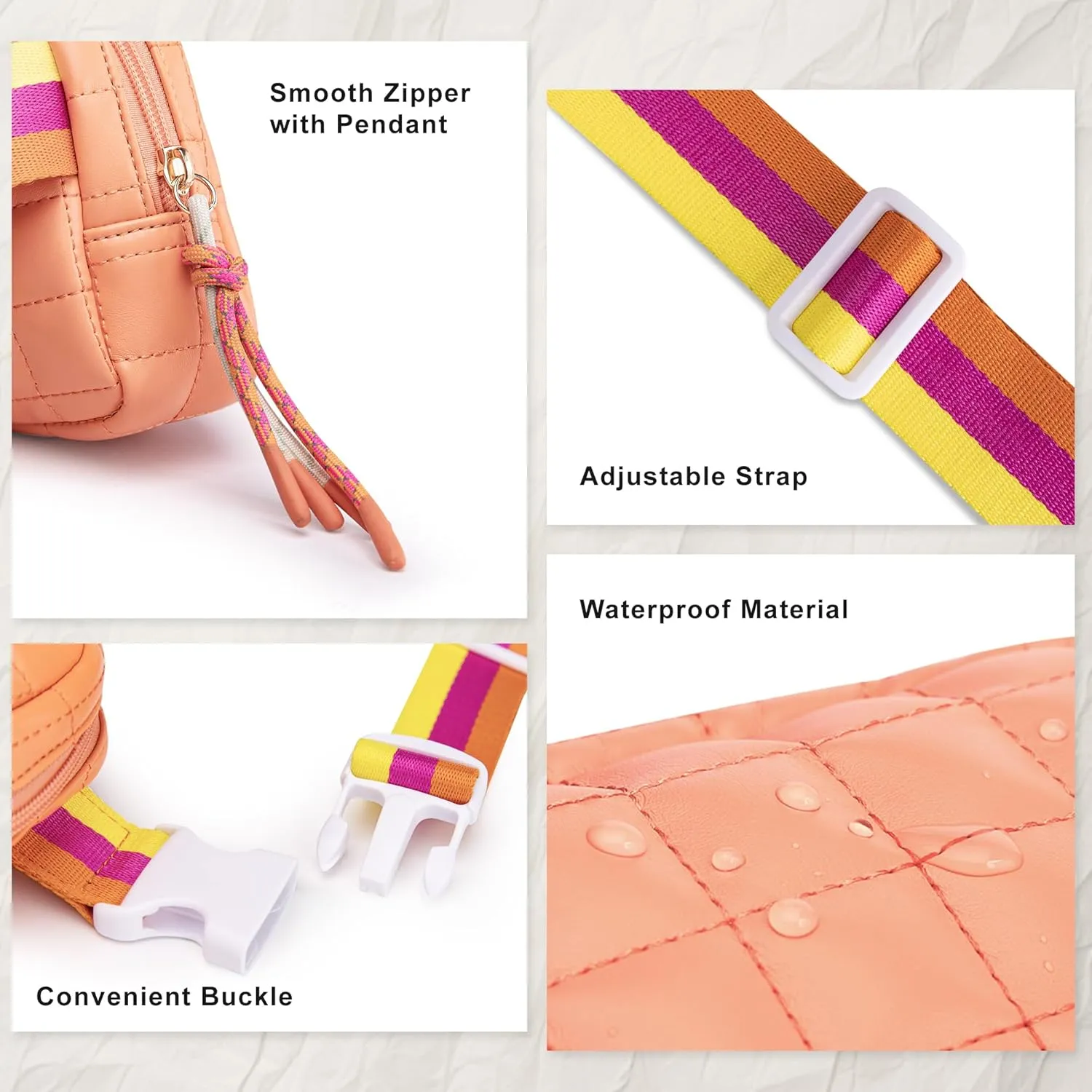 Viva Terry Puffer Bag Quilted Crossbody Bag Small Puffy Padded Belt Bag for Woman Running Traveling Hiking Workout Sports with Adjustable Strap-Orange