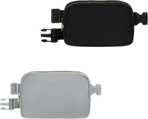 VKIOIP 2 Pack Unisex Fanny Pack Waist Belt Bag with Adjustable Strap,Hands Free Crossbody Fanny Bag with Zipper for Woman and Man,for Hiking,Running,Sports Gifts(Black & Gray)