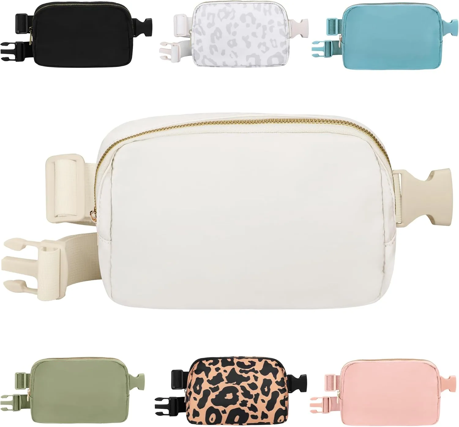 VKIOIP Unisex Fanny Pack Waist Belt Bag with Adjustable Strap,Hands Free Crossbody Fanny Bag with Zipper for Woman and Man,for Hiking,Running,Sports Gifts(Beige)