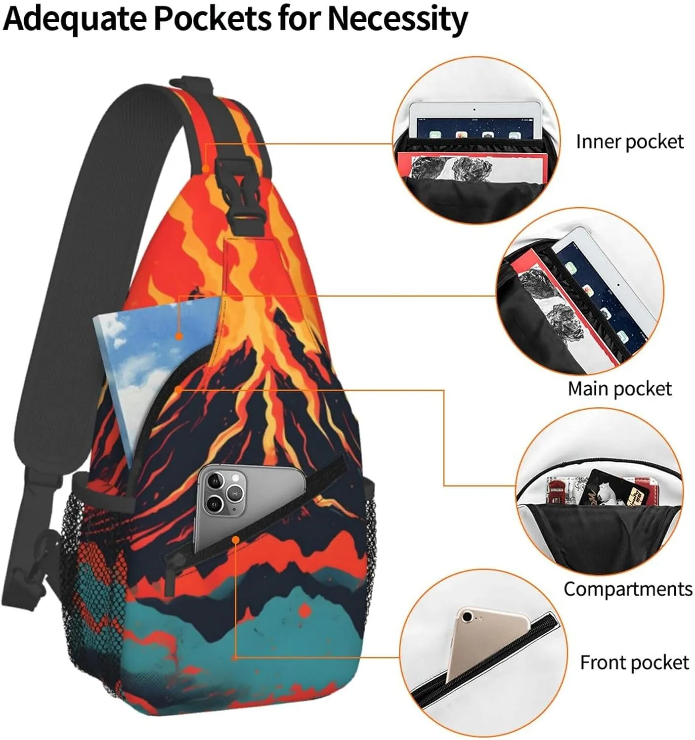 Volcano Crossbody Chest Bag Lightweight Sling Daypackstravel Hiking Cycling For Men Women