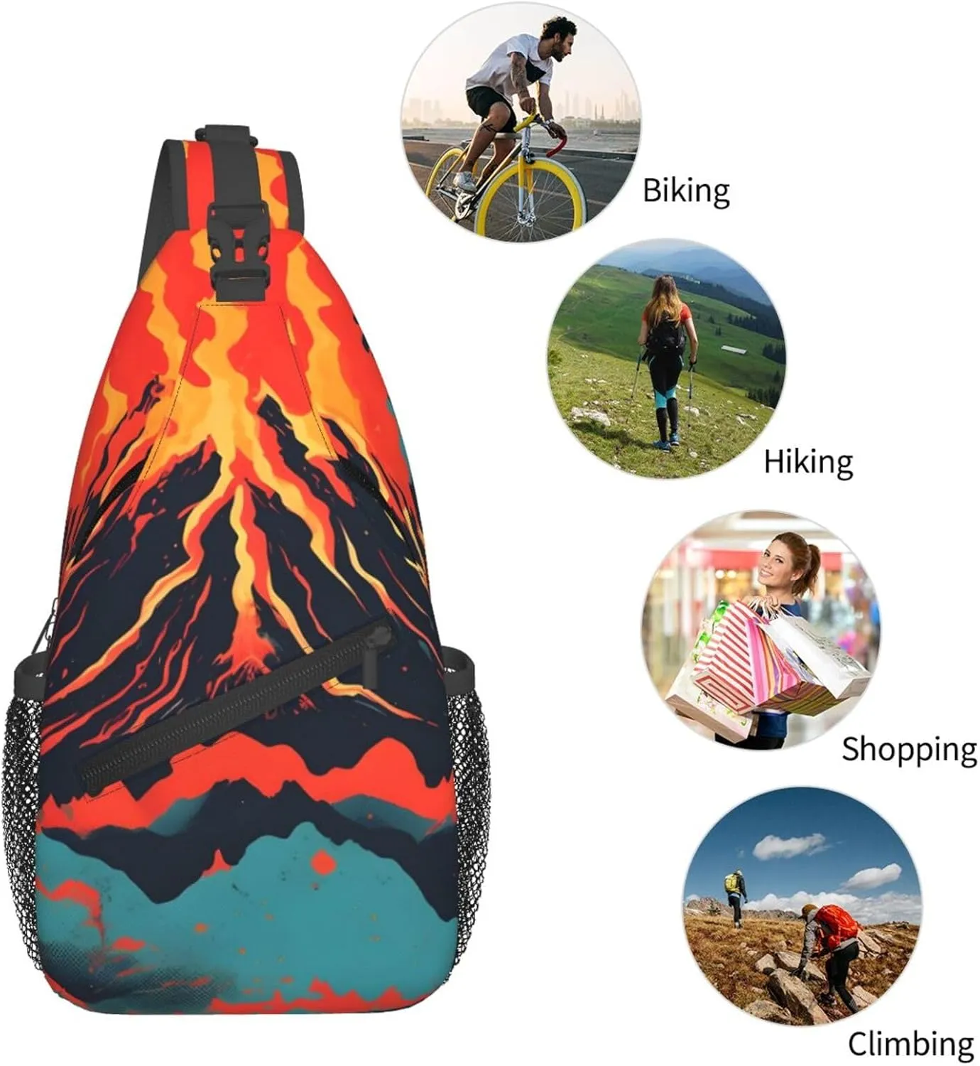 Volcano Crossbody Chest Bag Lightweight Sling Daypackstravel Hiking Cycling For Men Women