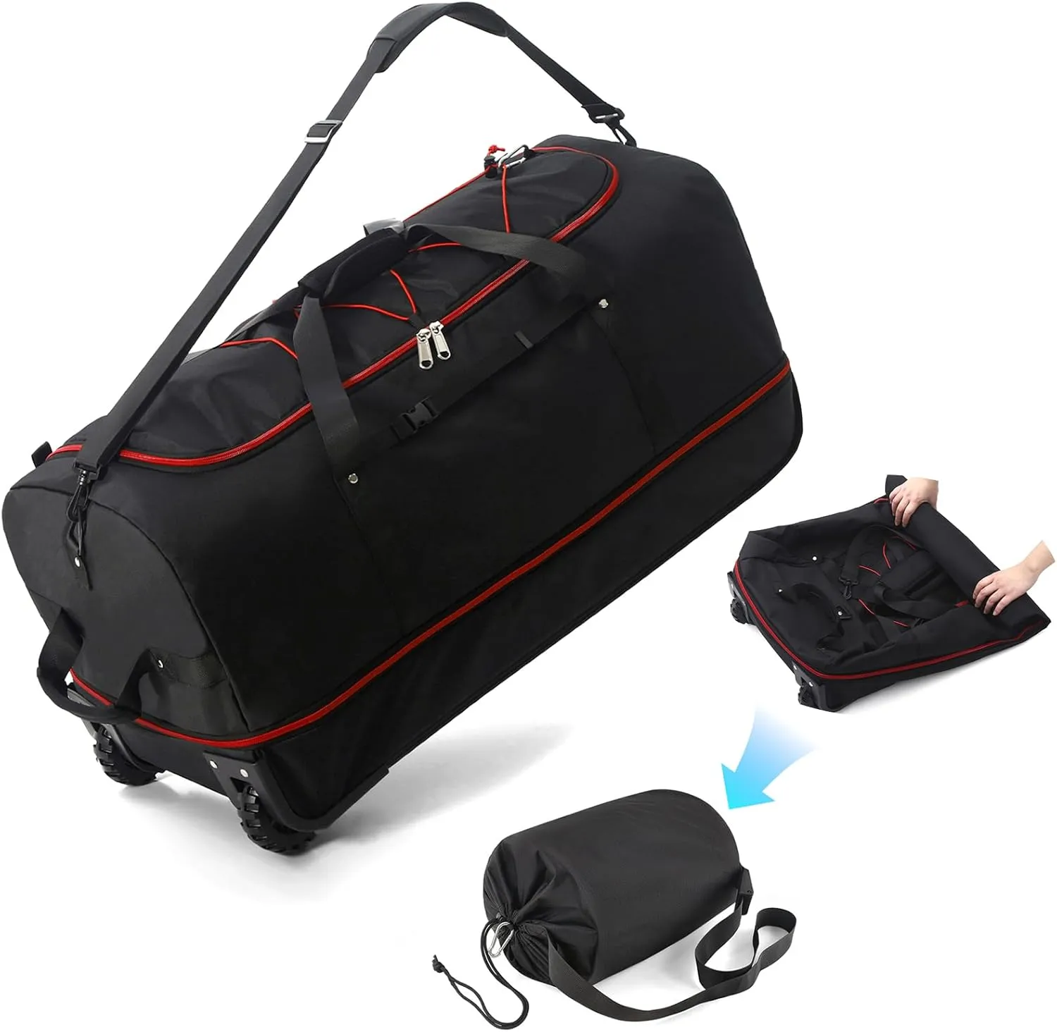 Vomgomfom Expandable from 110L to 140L 31.5" Rolling Duffle Bag with 2 Wheels,Foldable Travel Duffel Bag with Large Convertible Compartment Pocket