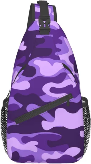 VOOHDDY Camouflage Purple Camo Sling Bag For Women Men Travel Hiking Backpack Crossbody Shoulder Chest Bags Casual Daypack Sport